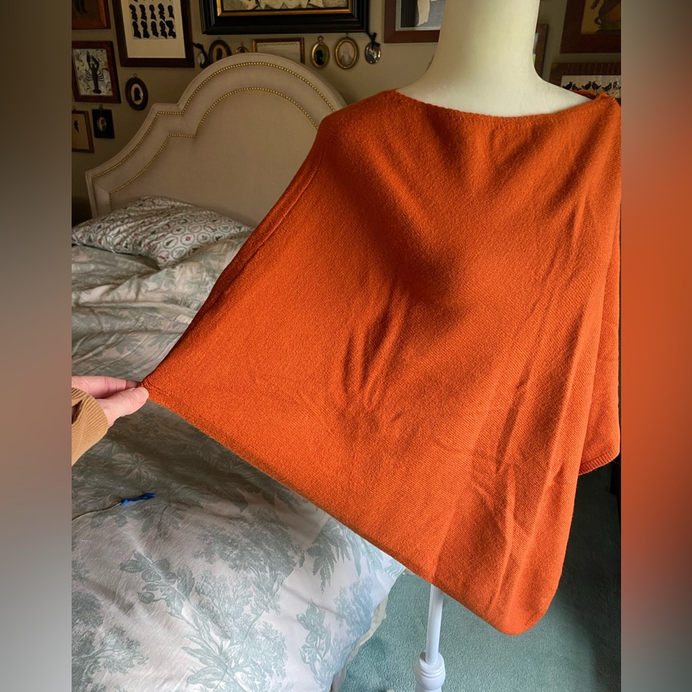 Orange Knit Poncho - Draped Sweater with Zipper EUC - Picture 2 of 15